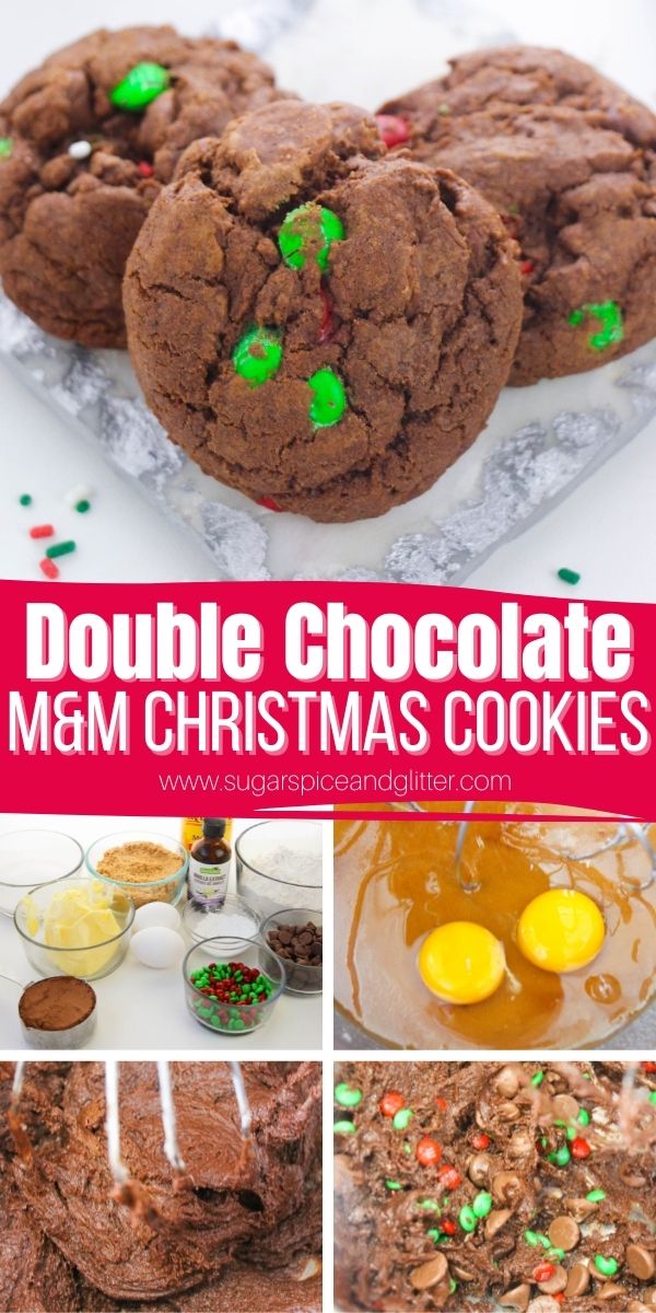 How to make double chocolate M&M Christmas cookies, a fun and classic Christmas cookie the kids will love helping to make as much as they will like eating them!