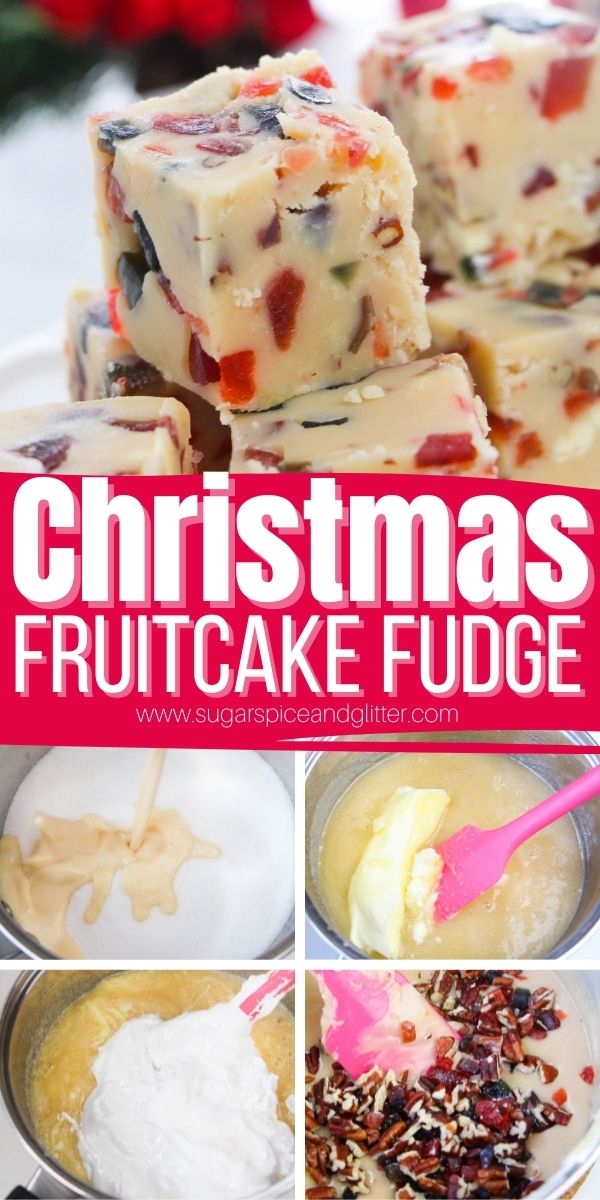 How to make fruitcake fudge with pecans, glace cherries and rum extract. This super simple Christmas fudge is perfect for gifting or bringing to a Christmas cookie exchange