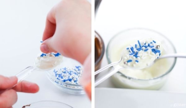 in-process images of how to make Christmas chocolate spoons