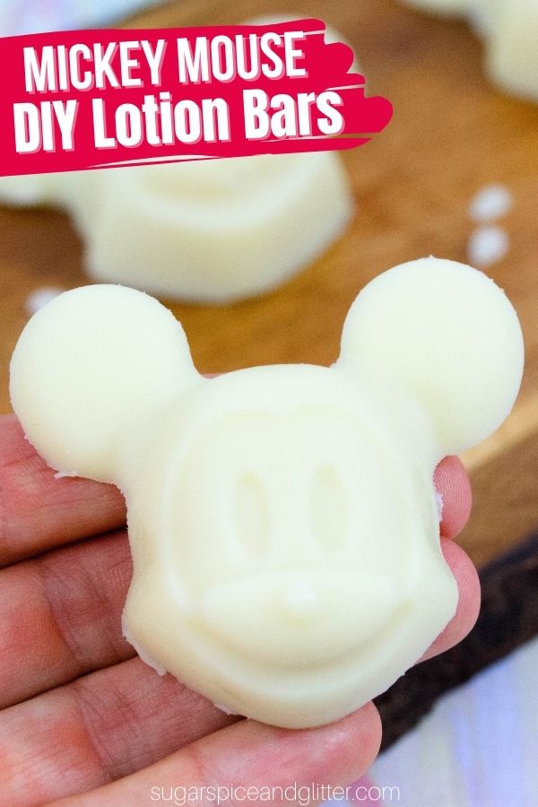 A luxurious DIY lotion bar inspired by Disney's Basin, this DIY Mickey Mouse Lotion Bar is a great way to moisturize on-the-go without the mess of liquid lotions. Customize this DIY lotion bar recipe with your favorite scents.