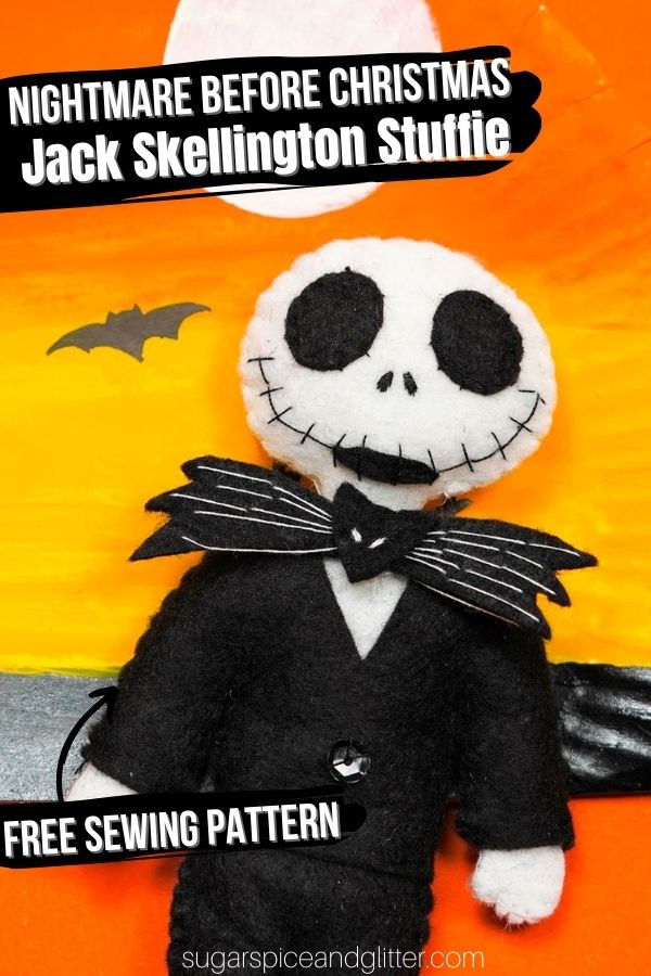 A step-by-step tutorial to make your own Jack Skellington felt stuffie, a fun DIY sewing project for kids who love Nightmare Before Christmas. It also makes a great homemade gift for the Nightmare Before Christmas fan in your life.