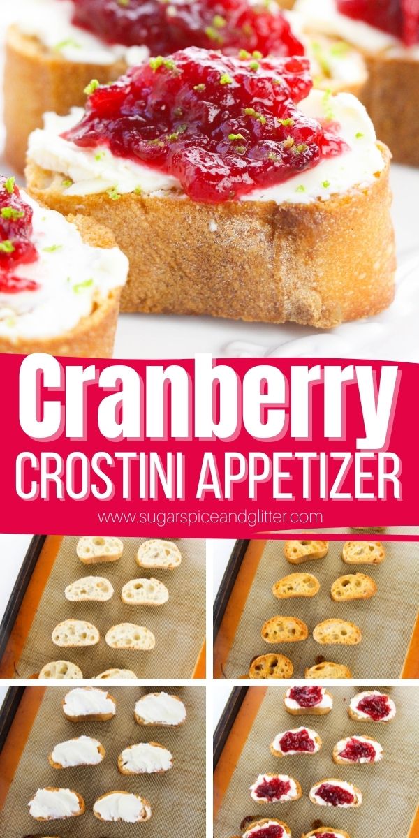How to make Cranberry Crostini, the perfect Christmas or Thanksgiving appetizer using leftover cranberry sauce. If you're not a huge fan of cranberry, swap it out for strawberry or raspberry jam.