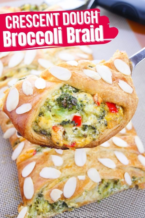 Buttery crescent dough is wrapped around a creamy, cheesy vegetable filling and topped with sliced almonds to make this gorgeous side dish. This broccoli braid is a great way to introduce new veggies to kids while also being a delicious treat for grown-ups.