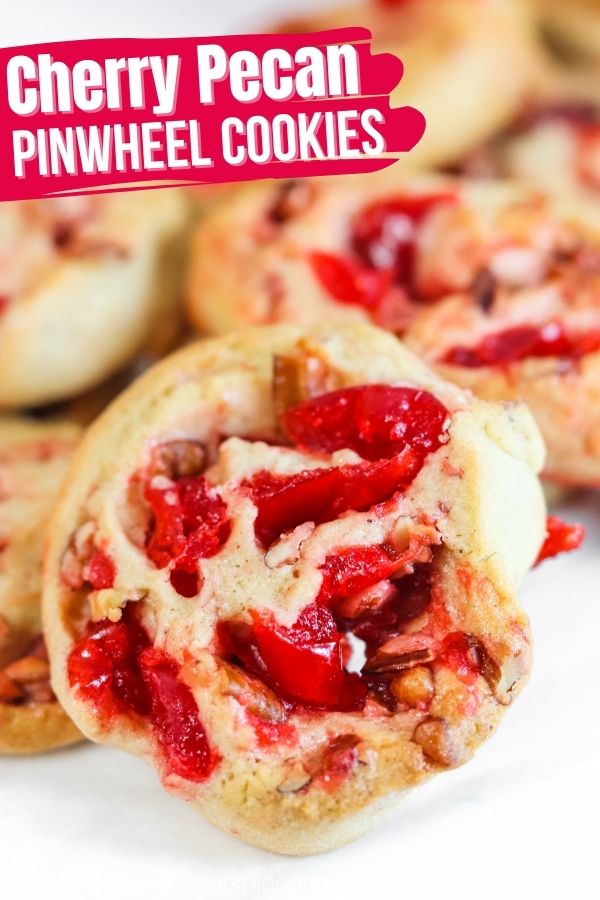 A sumptuous brown sugar cookie with a cherry pecan swirl, these Cherry Pecan Pinwheel Cookies are a fun twist on a classic Date Pinwheel cookie that the whole family will love. It freezes beautifully so you can enjoy these Christmas cookies all season long.