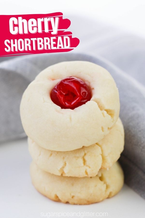 Melt-in-your-mouth, buttery shortbread cookies with a sweet and juicy maraschino cherry center - ready in less than 25 minutes and with just 5 ingredients!