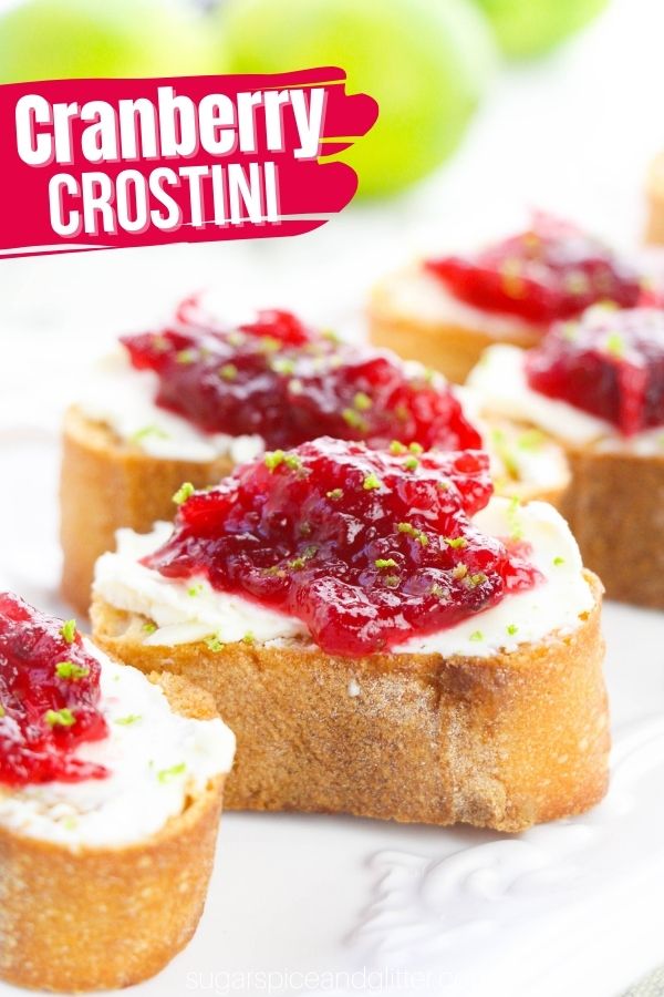 The perfect low-fuss holiday appetizer using cranberry sauce, this decadent cranberry crostini combines the richness of cream cheese, the tart sweetness of cranberries and a hint of honey and lime for a decadent two-bite appetizer your guests will love.