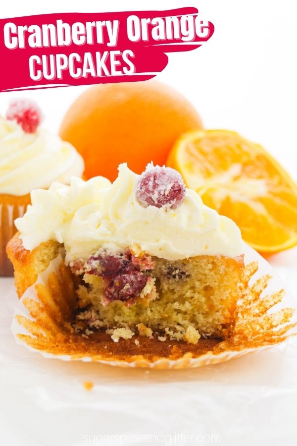 These Cranberry Orange Cupcakes are tart, sweet and bursting with flavor, from the orange-vanilla cake with cranberries baked in to the orange buttercream and sugared cranberries on top. A fresh take on Christmas cupcakes for when you want something a little different.