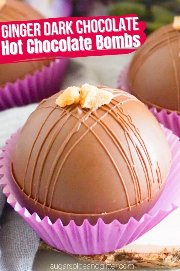 A gourmet hot chocolate bomb for an indulgent, rich and creamy cup of hot chocolate, these ginger dark chocolate hot chocolate bombs make for an indulgent treat or a fun homemade gift.