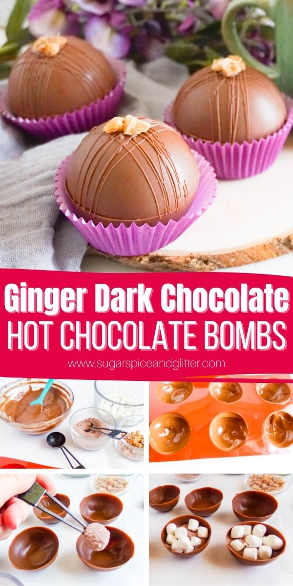 How to make gourmet hot chocolate bombs for an indulgent treat or thoughtful homemade gift. These easy hot chocolate bombs are made with dark chocolate and crystallized ginger for a unique and sophisticated flavor profile