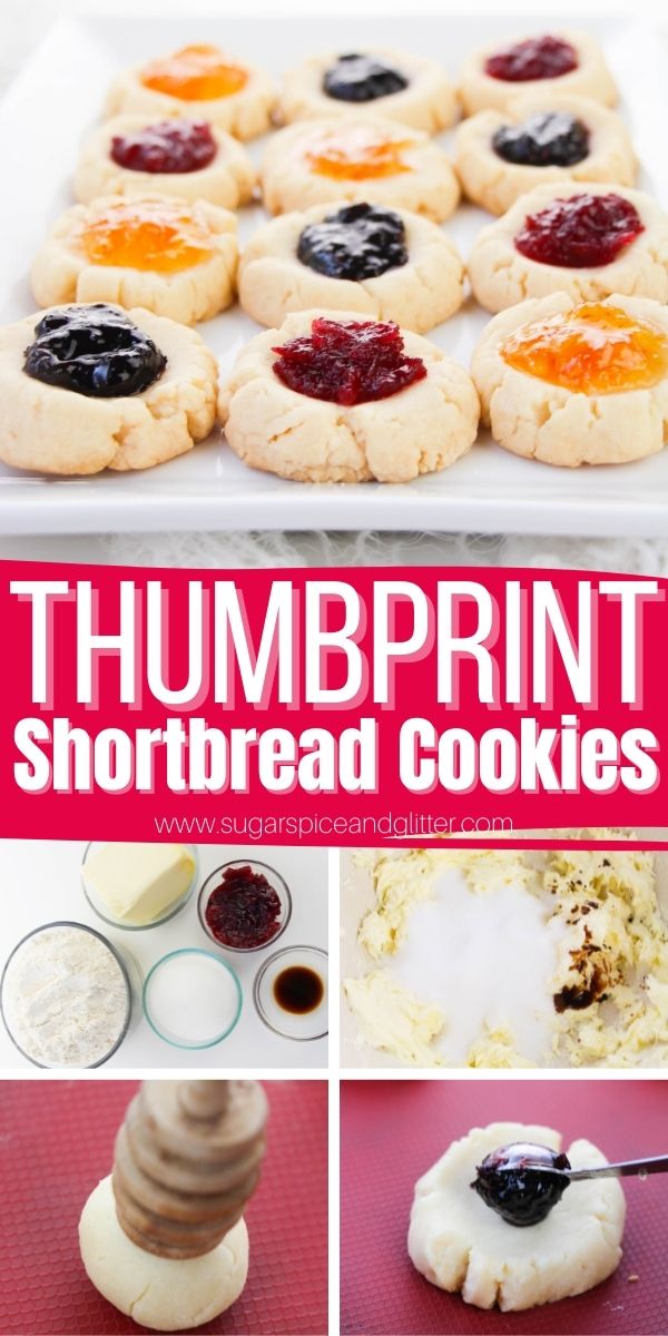 How to make the BEST EVER Thumbprint Shortbread cookies with our easy, 4-ingredient, no chill shortbread cookie dough recipe. These Christmas classics are so incredibly easy to make that the kids can get right in there and help.