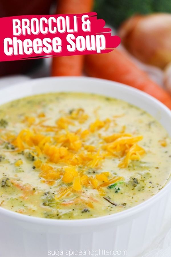 A Homemade Broccoli Cheddar Soup that is absolutely restaurant-worthy, with a caramelized onion and garlic base, plenty of tender veggies and a luxurious creamy broth that is infused with plenty of seasonings and a duo of cheddar and Parmesan cheeses.