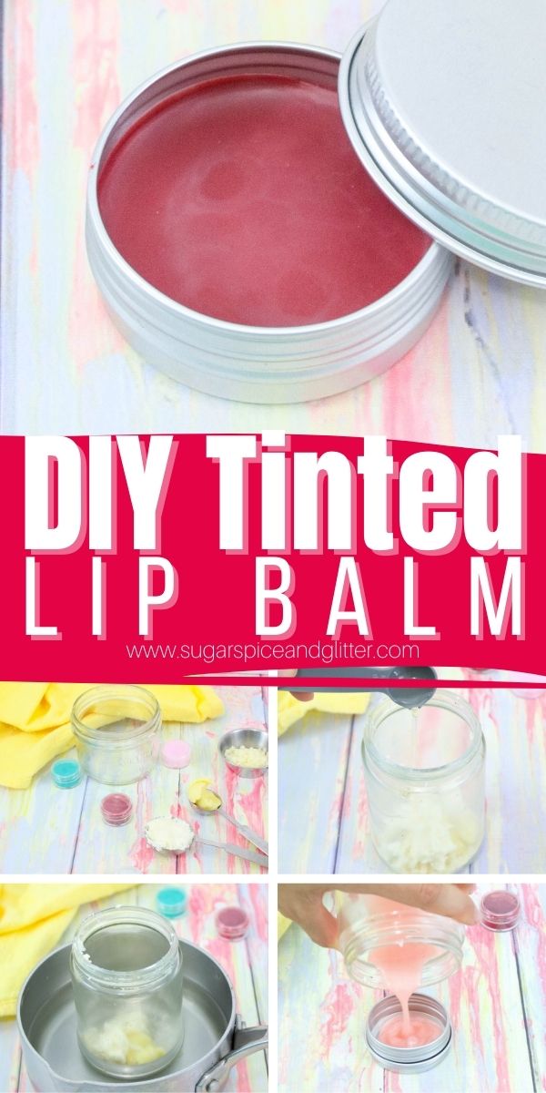 How to make DIY Tinted Lip Balm that is incredibly moisturizing and won't melt in your purse. This homemade lip balm makes a great homemade gift and can be customized to any color or scent you desire