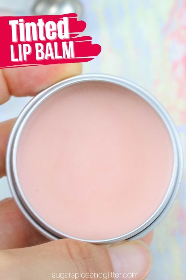 A super simple method for making DIY tinted lip balm that is incredibly moisturizing and won't melt in your purse. This homemade lip balm makes a great gift and can be customized to any color or scent, if desired.