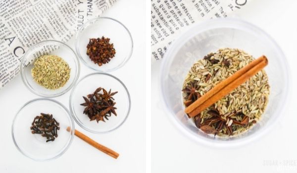 in-process images of how to make Chinese Five Spice