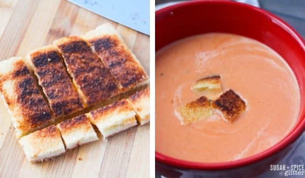 in-process images of how to make roasted tomato soup