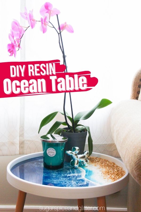 A unique DIY side table for beach lovers, this DIY Resin Ocean Table is mesmerizing and gorgeous - adding a unique and personal touch to your home decor. Use pictures from your favorite shoreline or sand from a special vacation to make it extra unique