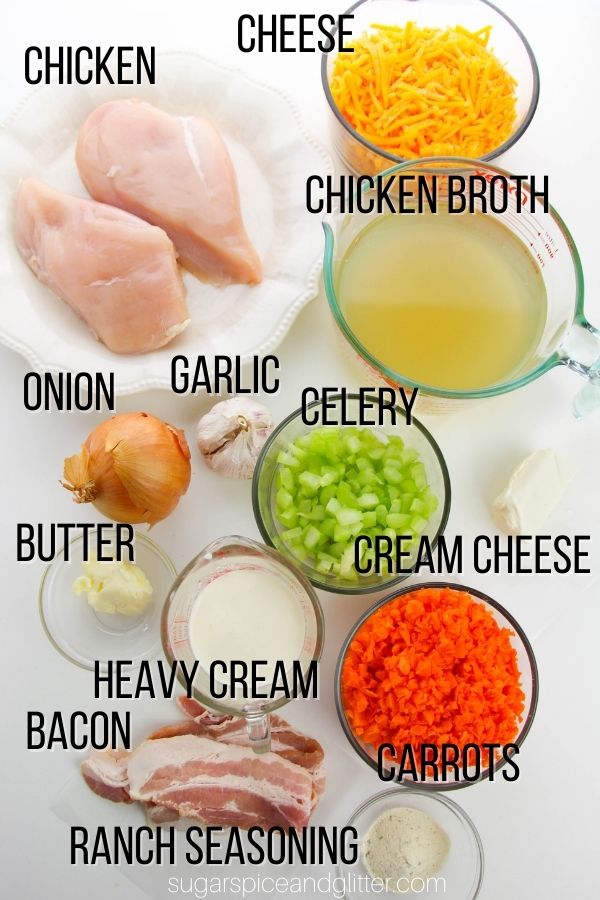 ingredients needed to make cheddar bacon ranch chicken soup