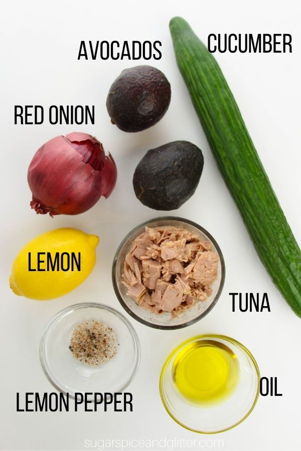 ingredients to make a cucumber tuna salad