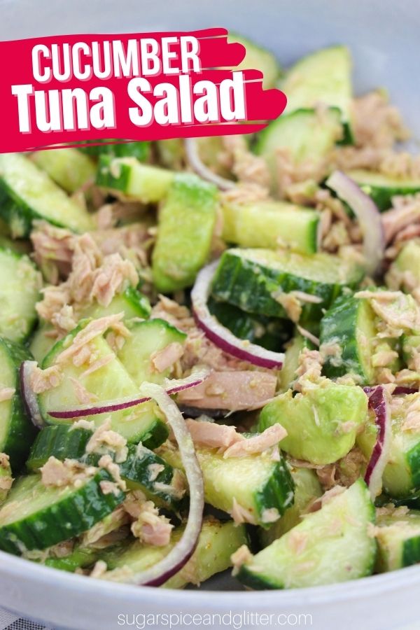 Crunchy cucumbers, creamy avocado and tangy red onion combine with tender, flaky tuna in this perfect summer lunch or side salad. The light lemon pepper dressing adds a bit of a kick and brightness that elevates the meal from pretty good to absolutely scrumptious.