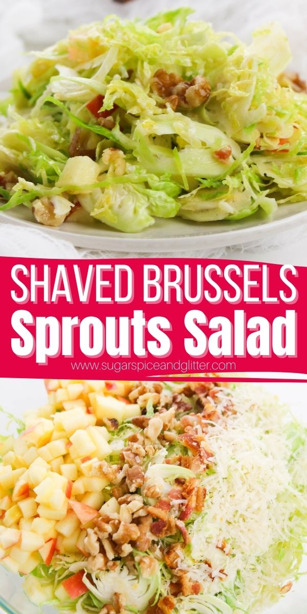 A crunchy and refreshing Shaved Brussels Sprouts Salad with apple, walnuts, Parmesan, bacon and a quick homemade orange-dijon dressing. This easy fall salad comes together in less than 15 minutes and makes a great side for the holidays (or anytime).
