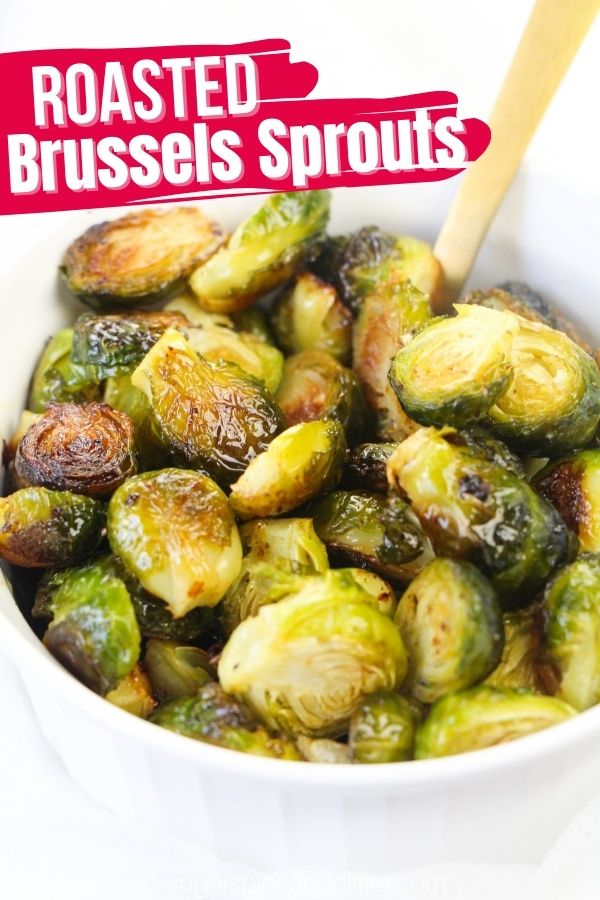 How to roast Brussels sprouts with garlic in the oven for a tasty, easy side dish the whole family will love. Simply the best way to enjoy brussels sprouts and a great recipe to convince those who think they hate brussels sprouts.