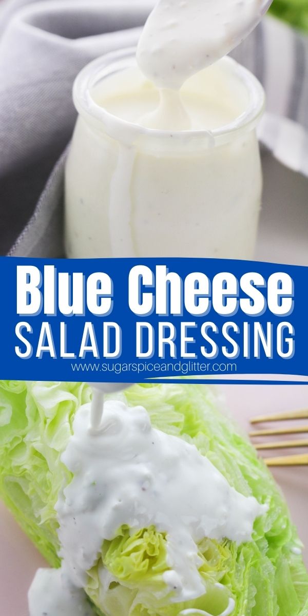 Make this restaurant-worthy Homemade Blue Cheese Salad Dressing in less than 5 minutes to make even the most boring salad absolutely crave-worthy! This blue cheese dressing is rich, creamy with the unmistakable tang of buttermilk and blue cheese.