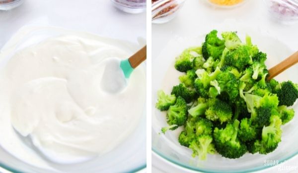 in-process images showing how to make broccoli salad