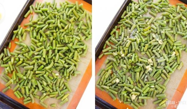 in-process images of how to make cheesy green beans