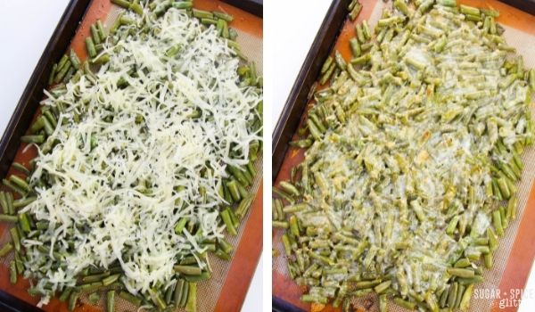 in-process images of how to make cheesy green beans
