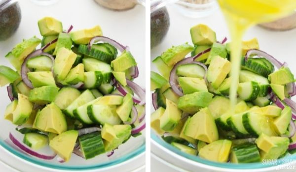 in-process images of how to make cucumber tuna salad