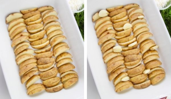 in-process images of how to make greek roasted potatoes