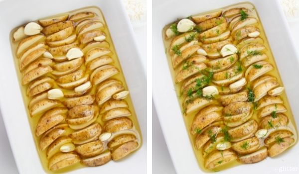 in-process images of how to make greek roasted potatoes