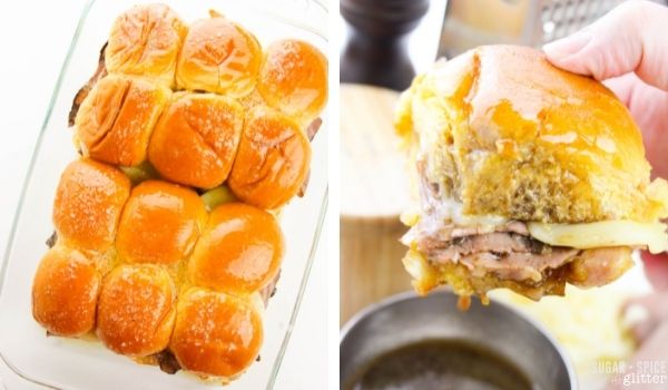 in-process images of how to make French dip sliders