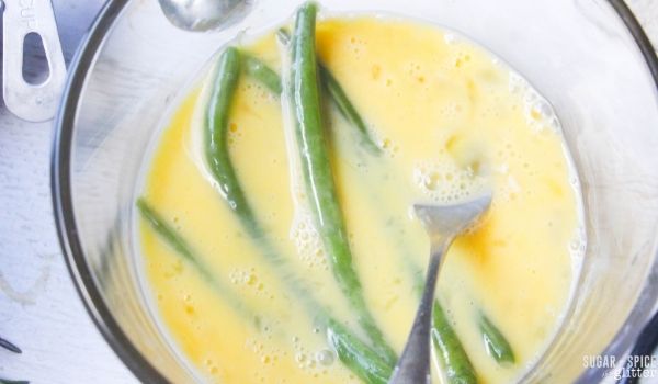 in-process image of how to make green bean fries