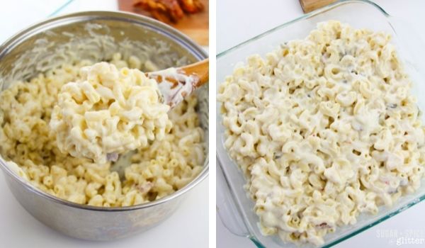 in-process images of how to make jalapeno popper mac and cheese