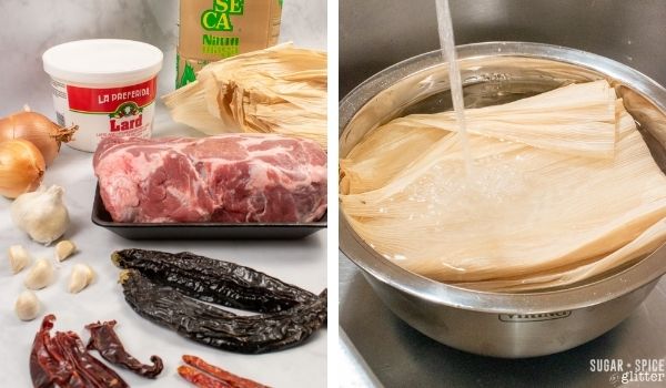 in-process images of how to make pork tamales
