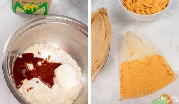 in-process images of how to make pork tamales