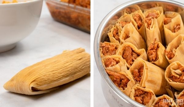 in-process images of how to make pork tamales