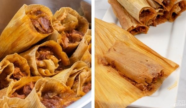 in-process images of how to make pork tamales