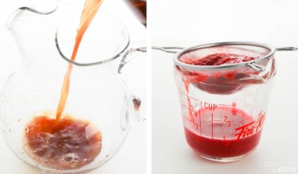 in-process images of how to make raspberry iced tea