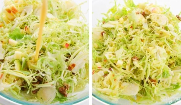 in-process images for how to make shaved brussels sprouts salad