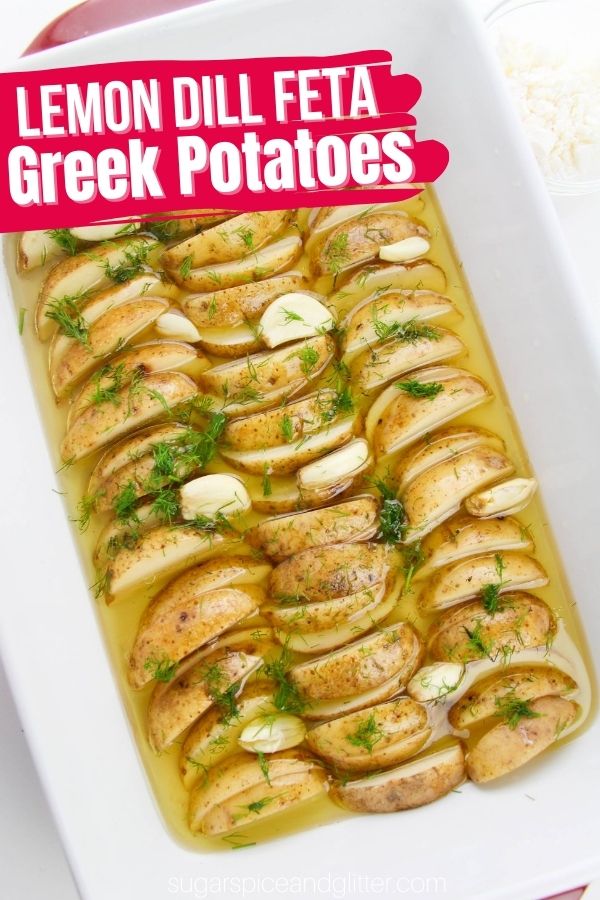 Crispy Roasted Greek Potatoes braised in a lemon-dill broth for tender and creamy insides and crispy, caramelized outsides. Simply the EASIEST and best roasted potato recipe!