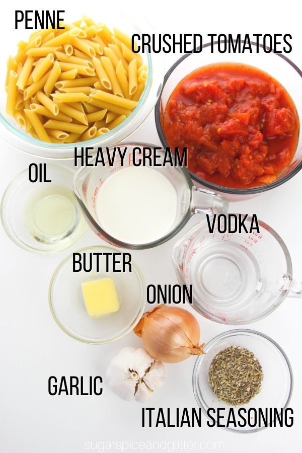 ingredients needed to make penne alla vodka