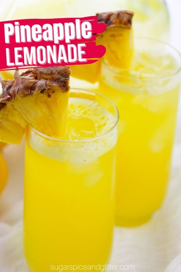 Pineapple lemonade recipe is fresh, citrusy and tropical with the perfect balance of tart, tangy and sweet flavors. It's perfect for everything from summer get-togethers and BBQs to just a delicious treat to cool off with on a hot summer day.