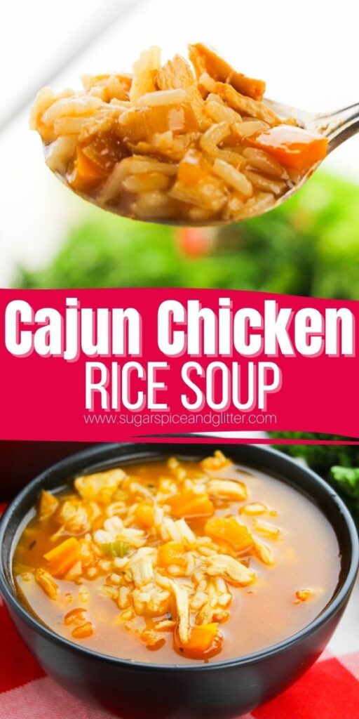 Chicken and Rice Soup gets a spicy makeover with today's Cajun Chicken and Rice Soup featuring plenty of tender, sauteed veggies, juicy, flavorful chicken and a smoky, tomato-infused chicken broth.