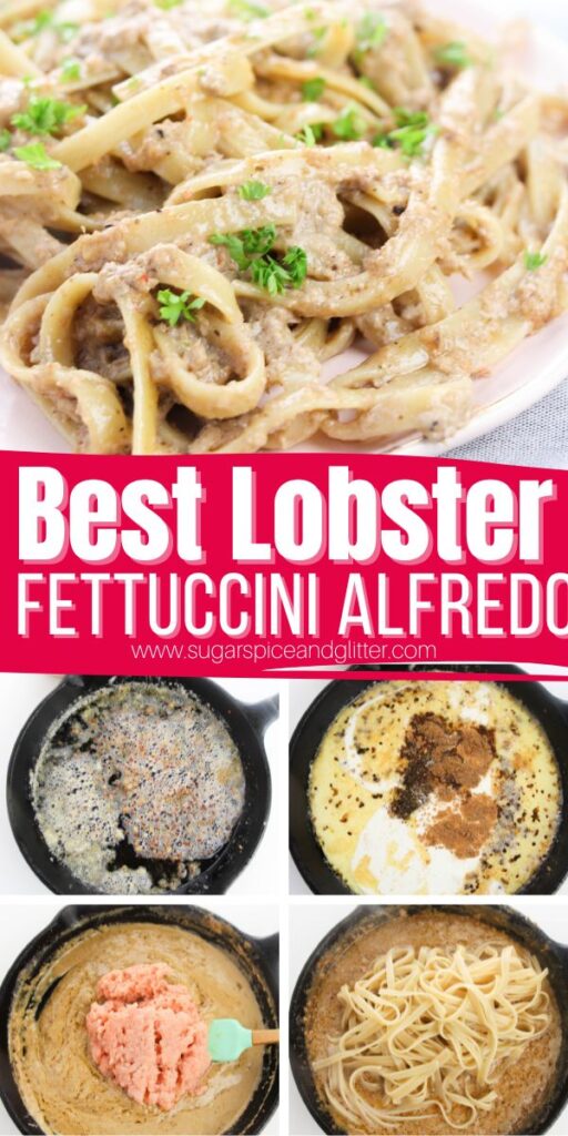 A flavorful and easy Homemade Lobster Fettuccini Alfredo infused with Old Bay seasoning. This easy seafood pasta recipe uses frozen lobster meat for an affordable way to enjoy what is typically an expensive, gourmet meal and transform it into an accessible weekday meal.