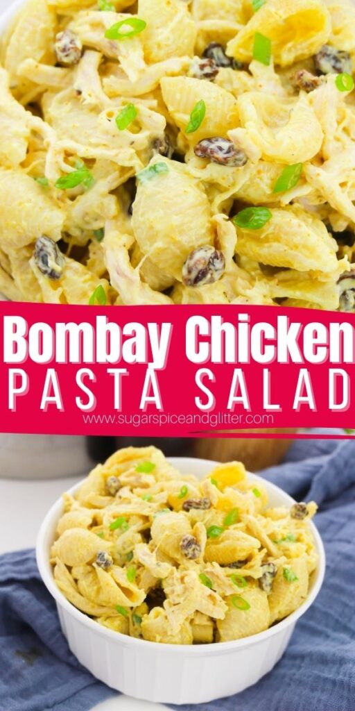 Canada's favorite deli salad - Chicken Bombay Salad, aka, Coronation Chicken Pasta Salad. A curried pasta salad made with tender chicken and soft pasta coated in a curry-and-honey-kissed dressing, perfect for picnics, lunches and entertaining.