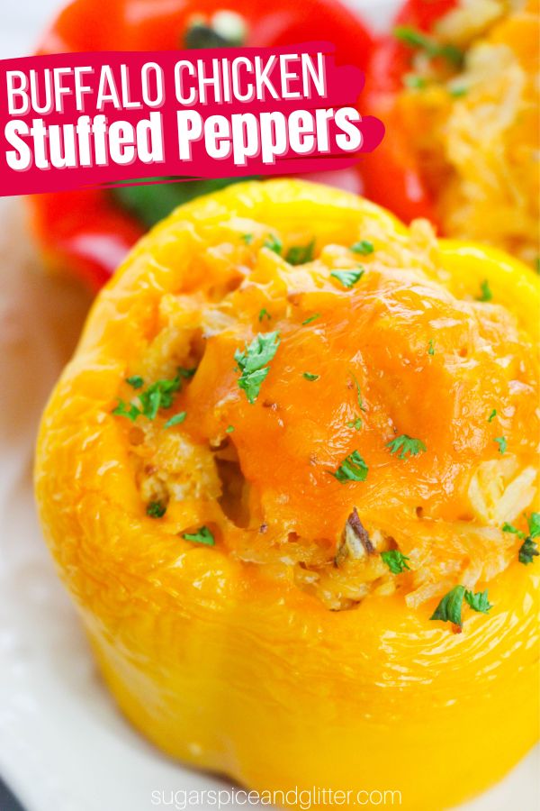 Buffalo Chicken Stuffed Peppers is a flavorful and protein-packed lunch box option that works wonderfully for an light lunch or a hearty main dish, depending on how many you enjoy as a serving. Stuffed Peppers are one of my favorite ways to incorporate more veggies into our day.