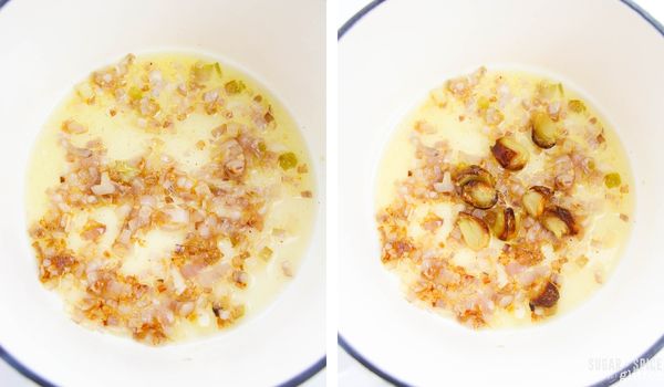 in-process images of how to make blue cheese mac and cheese