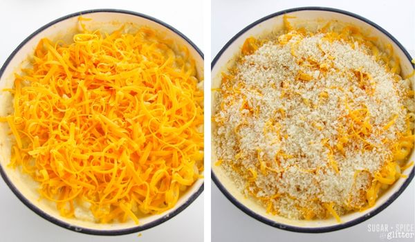 in-process images of how to make blue cheese mac and cheese